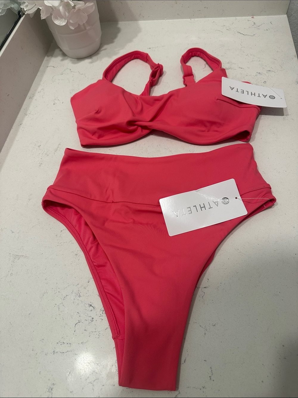 Athleta Coral Pink High-Waist Bikini Set